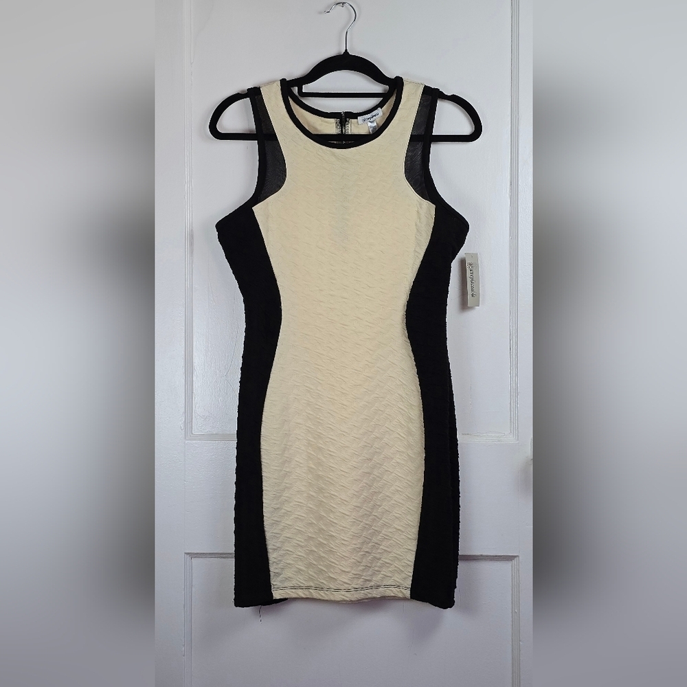 NWT Irreplaceable Fitted Ivory and Black Colorblock Whimsigoth Sheath Dress L